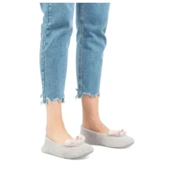 Chaussons Ballerine GRIS Femme Motif Uni A Enfiler