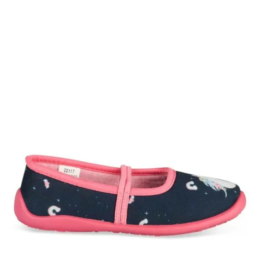 Chaussons Ballerine MARINE Fille Motif Licorne A Enfiler