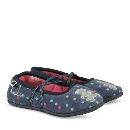 Chaussons Ballerine MARINE Fille Motif A Pois Elastique