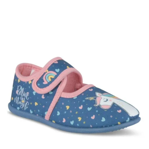 Chaussons Ballerine MARINE Fille Motif Licorne Scratch