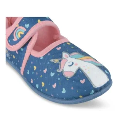 Chaussons Ballerine MARINE Fille Motif Licorne Scratch