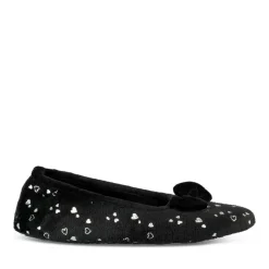 Chaussons Ballerine NOIR Femme Motif Coeurs A Enfiler