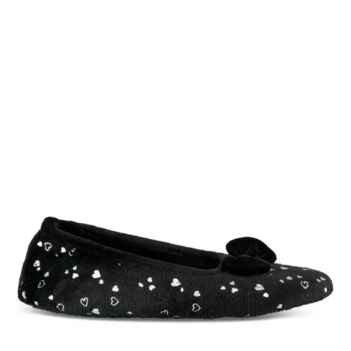 Chaussons Ballerine NOIR Femme Motif Coeurs A Enfiler