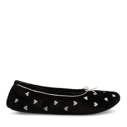 Chaussons Ballerine NOIR Femme Motif Coeurs A Enfiler