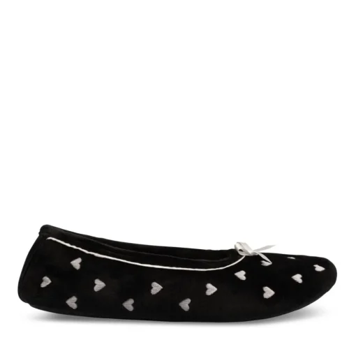 Chaussons Ballerine NOIR Femme Motif Coeurs A Enfiler