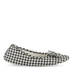 Chaussons Ballerine NOIR Femme Motif Carreaux A Enfiler