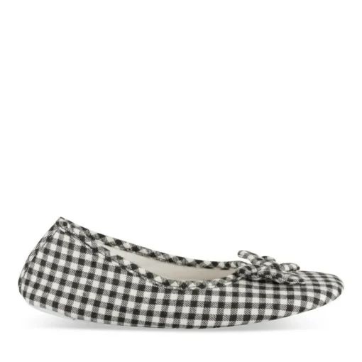 Chaussons Ballerine NOIR Femme Motif Carreaux A Enfiler