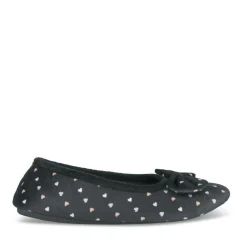 Chaussons Ballerine NOIR Femme Motif Coeurs A Enfiler