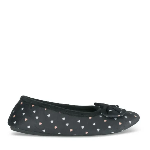 Chaussons Ballerine NOIR Femme Motif Coeurs A Enfiler