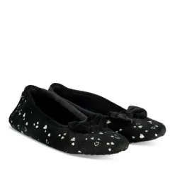 Chaussons Ballerine NOIR Femme Motif Coeurs A Enfiler