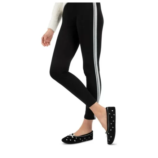 Chaussons Ballerine NOIR Femme Motif Coeurs A Enfiler