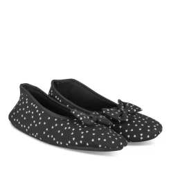 Chaussons Ballerine NOIR Femme Motif Coeurs A Enfiler