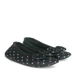 Chaussons Ballerine NOIR Femme Motif Coeurs A Enfiler