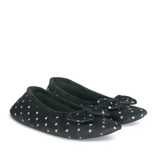 Chaussons Ballerine NOIR Femme Motif Coeurs A Enfiler