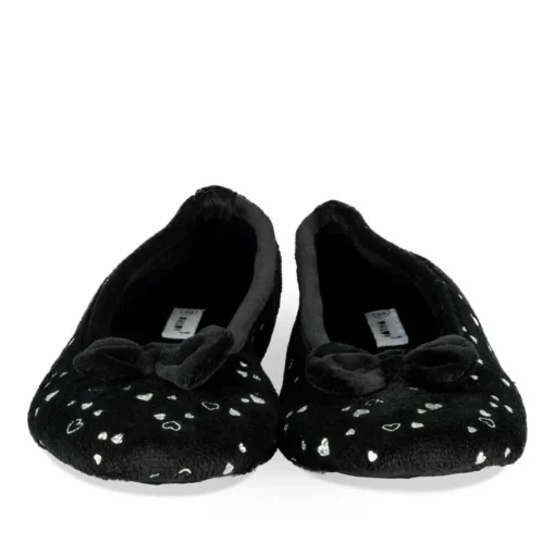 Chaussons Ballerine NOIR Femme Motif Coeurs A Enfiler