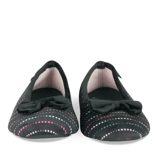 Chaussons Ballerine NOIR Femme Motif A Pois A Enfiler