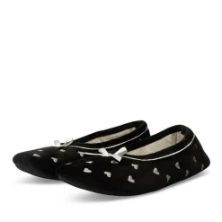 Chaussons Ballerine NOIR Femme Motif Coeurs A Enfiler
