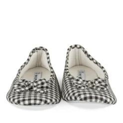 Chaussons Ballerine NOIR Femme Motif Carreaux A Enfiler