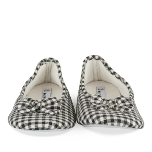 Chaussons Ballerine NOIR Femme Motif Carreaux A Enfiler