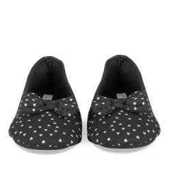 Chaussons Ballerine NOIR Femme Motif Coeurs A Enfiler