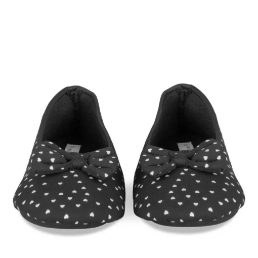 Chaussons Ballerine NOIR Femme Motif Coeurs A Enfiler