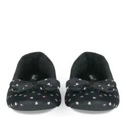 Chaussons Ballerine NOIR Femme Motif Coeurs A Enfiler