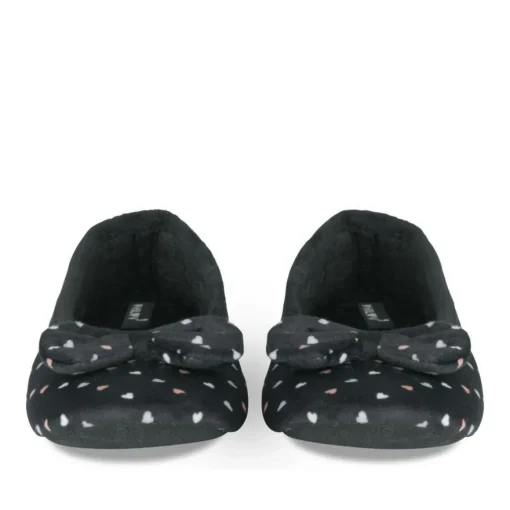 Chaussons Ballerine NOIR Femme Motif Coeurs A Enfiler