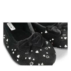 Chaussons Ballerine NOIR Femme Motif Coeurs A Enfiler