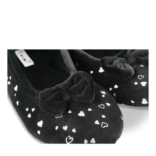 Chaussons Ballerine NOIR Femme Motif Coeurs A Enfiler