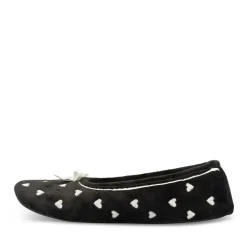 Chaussons Ballerine NOIR Femme Motif Coeurs A Enfiler
