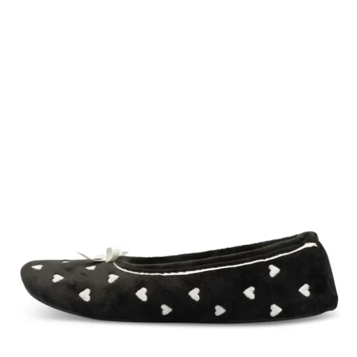 Chaussons Ballerine NOIR Femme Motif Coeurs A Enfiler