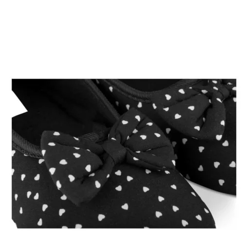 Chaussons Ballerine NOIR Femme Motif Coeurs A Enfiler