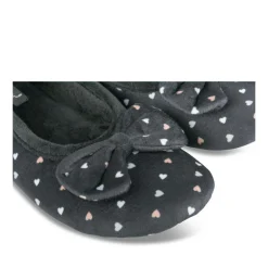 Chaussons Ballerine NOIR Femme Motif Coeurs A Enfiler