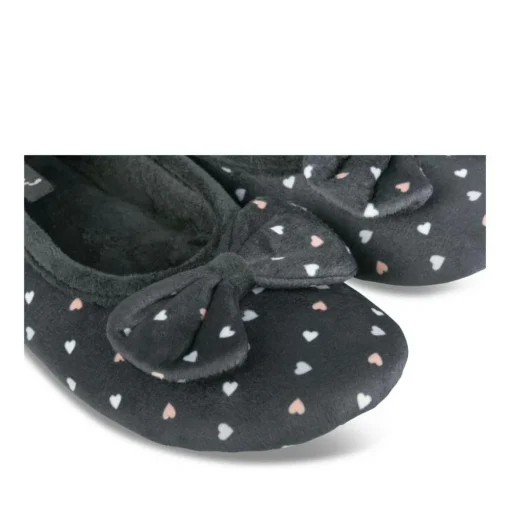 Chaussons Ballerine NOIR Femme Motif Coeurs A Enfiler