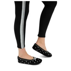 Chaussons Ballerine NOIR Femme Motif Coeurs A Enfiler