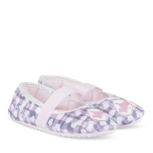 Chaussons Ballerine ROSE Fille Motif Carreaux Elastique