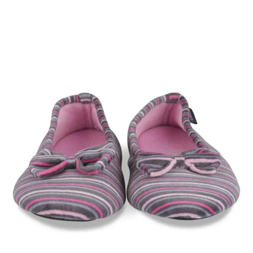 Chaussons Ballerine ROSE Femme Motif Rayures A Enfiler