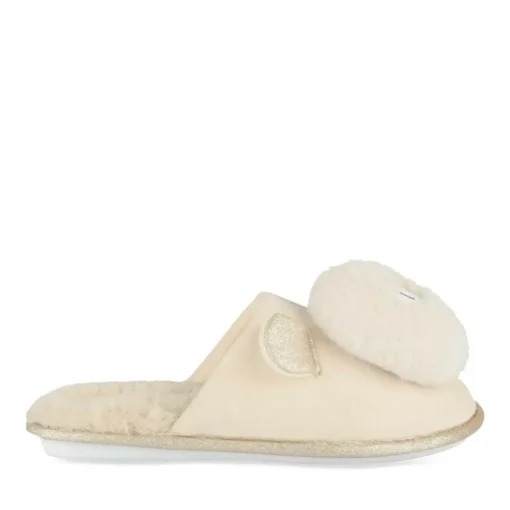 Chaussons BEIGE Femme Motif Uni A Enfiler