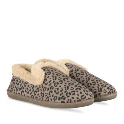 Chaussons BEIGE Femme Motif Animal A Enfiler