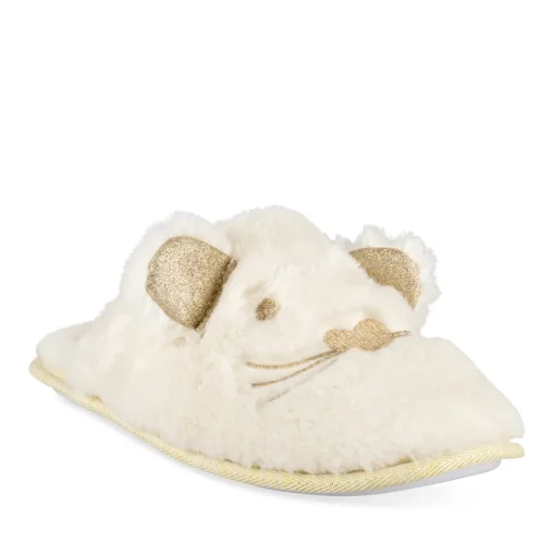 Chaussons BEIGE Femme Motif Animal A Enfiler