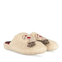 Chaussons BEIGE Femme Motif Animal A Enfiler