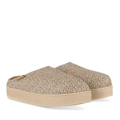 Chaussons BEIGE Femme Motif Animal A Enfiler