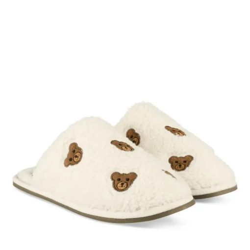Chaussons BEIGE Femme Motif Animal A Enfiler