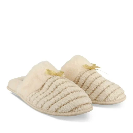 Chaussons BEIGE Femme Motif Uni A Enfiler