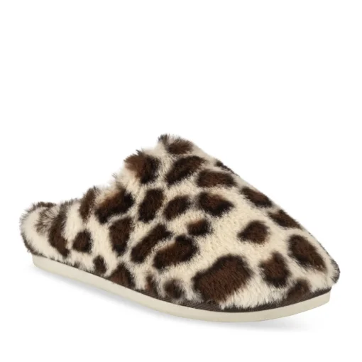 Chaussons BEIGE Femme Motif Animal A Enfiler