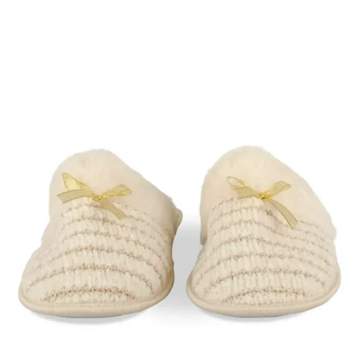 Chaussons BEIGE Femme Motif Uni A Enfiler