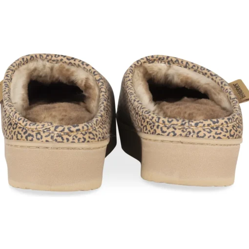 Chaussons BEIGE Femme Motif Animal A Enfiler