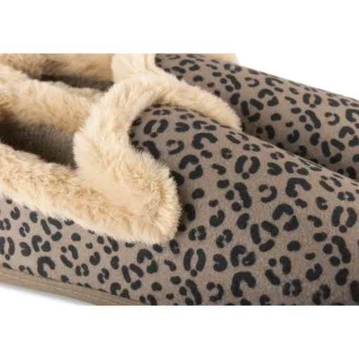 Chaussons BEIGE Femme Motif Animal A Enfiler