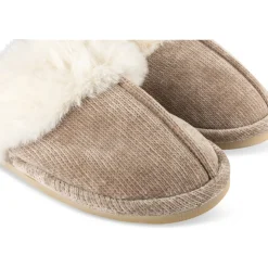 Chaussons BEIGE Femme Motif Uni A Enfiler