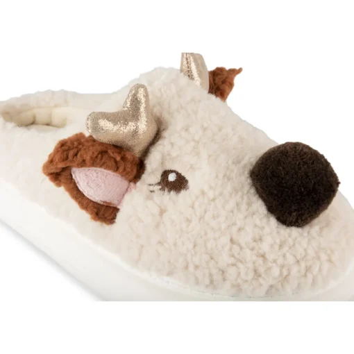 Chaussons BEIGE Femme Motif Animal A Enfiler